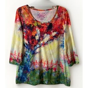 LEOMA LOVEGROVE Top Womens Medium Multicolor Art To Wear Landscape Painting